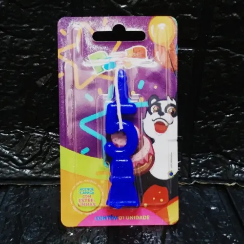 Vela Numero Para Aniversario N 5 Azul Panda