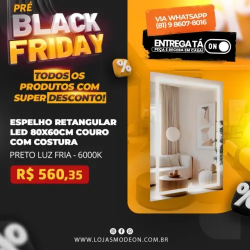 Espelho retangular 80x60cm com led