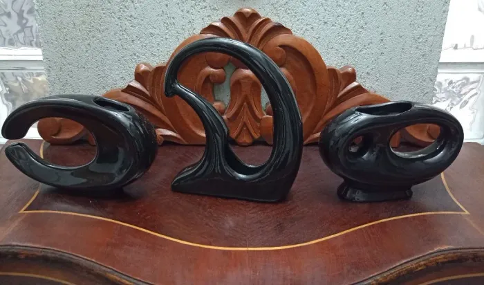 3 Vasos Decorativos Pretos em Cerâmica
