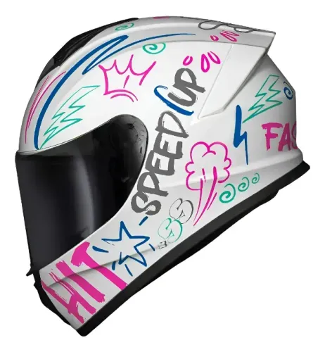 Capacete Fechado Race Tech Hit Faster Branco Rosa