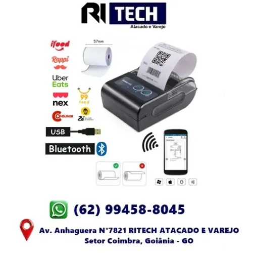 Impressora Térmica Bluetooth Recarregável Bivolt 58mm Ticket Cupom 