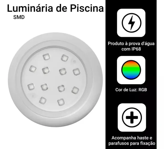 Luminária de Piscina LED RGB SMD à Prova D'água IP68