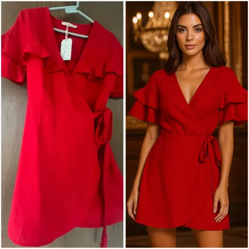 Vestido transpassado DA MARCA OPÇÃO JEANS - COR VERMELHO (NOVO)