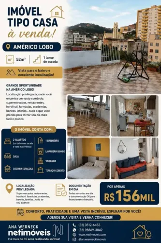 PROGRESSO RUA AMÉRICO LOBO TIPO CASA (SOBRADO) 2QTOS AMPLO TERRAÇO R$ 156MIL ACEITA FGTS F