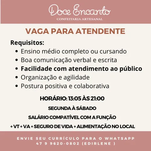 Vaga para atendente confeitaria 