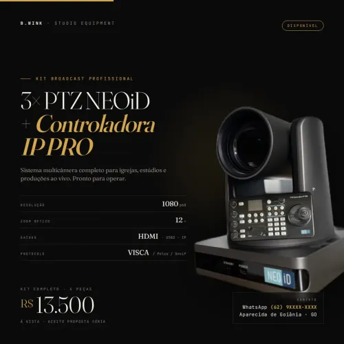 Kit PTZ NEOiD 3 Câmeras 1080p60 + Controladora IP PRO - Oportunidade 