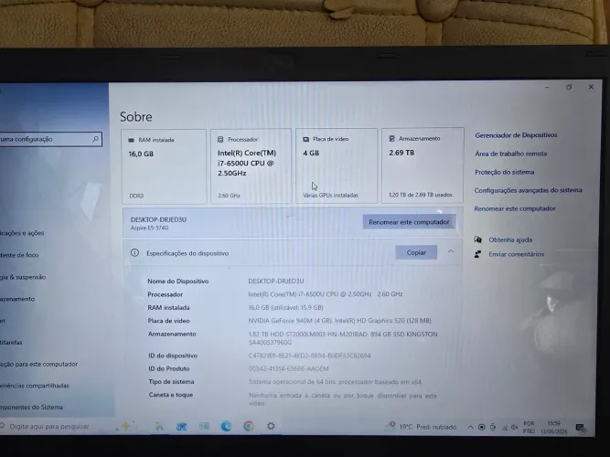Notebook Acer Aspire E5-574G | Core i7 | 16GB RAM | 2x SSD (2.7TB Total)