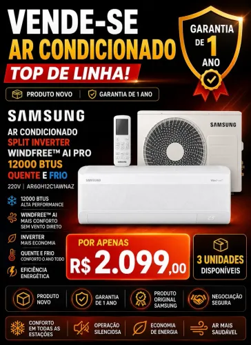 Ar Condicionado Samsung Windfree AÍ Pro QUENTE e Frio 12000 BTUs