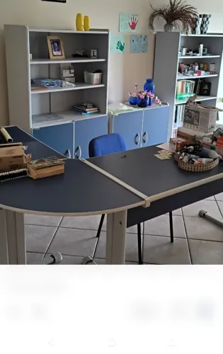 Conjunto Completo de Móveis para Escritório / Home Office (Azul e Cinza)