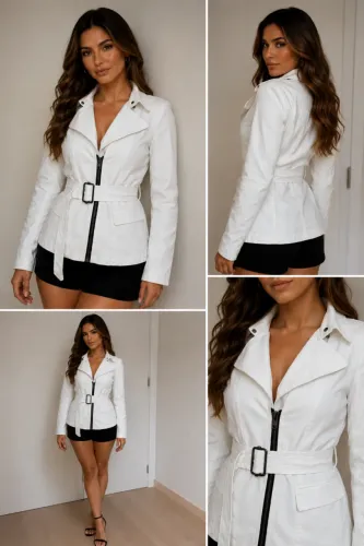 Jaqueta Feminina Zara Basic Branca | Tam. P | Com Cinto