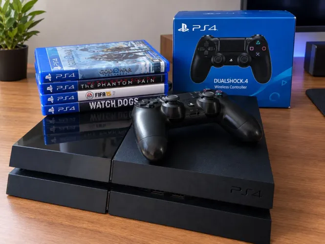 PS4 + 4 jogos + 3 controle (1 novo + 1 usado)