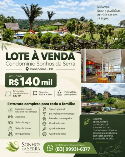LOTE À VENDA - CONDOMÍNIO SONHOS DA SERRA | BANANEIRAS-PB
