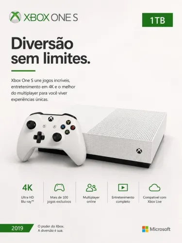 Xbox One S, ano 2019 com um controle