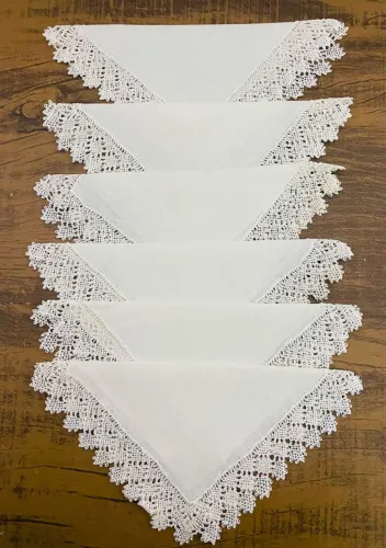 Conjunto De 6 Guardanapos Em Cambraia De Linho E Renda Manual - Meados Do Século XX