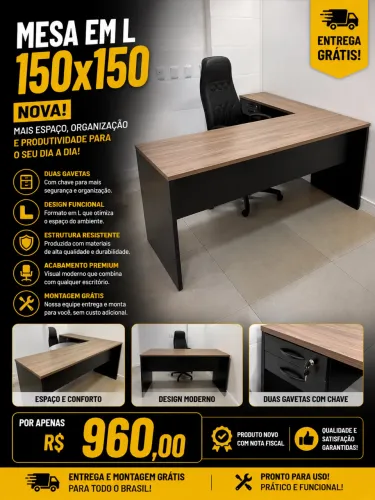 Mesa em L 150x150 novo