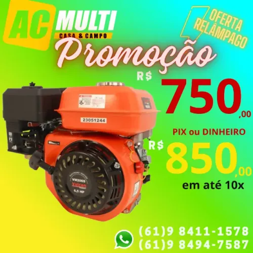 MOTOR ESTACIONARIO GASOL.4T 196cc 6,5HP C/SENSOR DE OLEO VM200S VULCAN