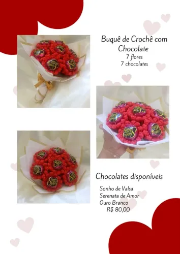 Buquê de crochê com chocolate