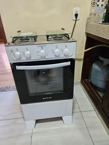 FOGÃO ATLAS MÔNACO PLUS 4 BOCAS AUTOMÁTICO COM DOIS BOTIJÕES COR BRANCA