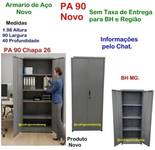 Armario Aço PA 90 Novo Multiuso Escola Comercio Industria Loja Estoque auto casa moveis