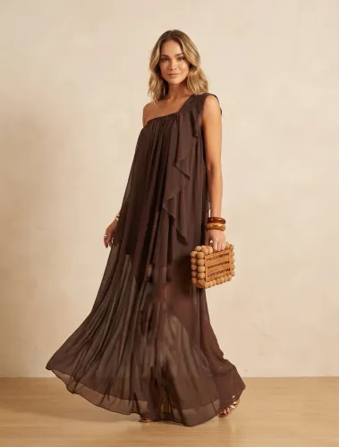 Vestido longo tule marrom NOVO NA ETIQUETA