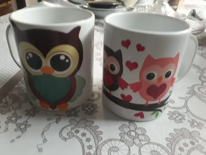 Canecas de plastico corujas