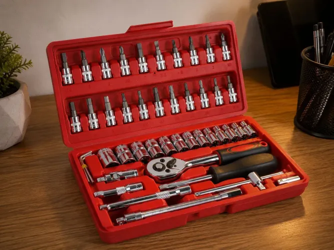 Kit de ferramentas 46 peças, chave catraca