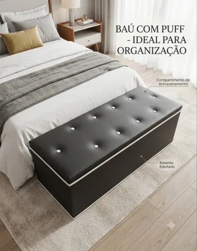Puff baú grande forrado 1,20x47 para quarto, sala