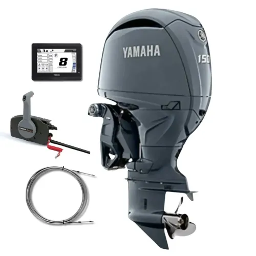 Motor Yamaha 150HP Comando Cinza 4Tempos - Motor de Popa Novo