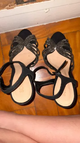 sandália salto alto schutz preto - tiras com brilho/pedraria