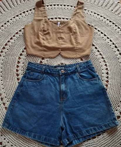 Cropped Viscolinho G e Short Jeans 44
