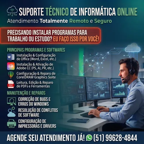Suporte Informática Remoto: Instalação de programas (Office, Photoshop, CorelDRAW, etc)