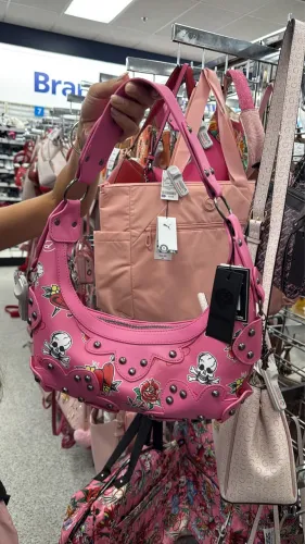 ED HARDY Bolsa de ombro cravejada rosa