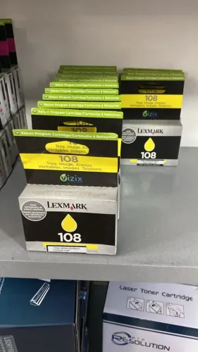 LOTE DE 33 CARTUCHOS LEXMARK 105/108 - PRETO, AMARELO E MAGENTA