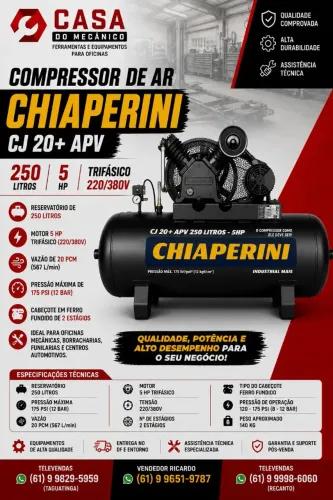 Compressor de Ar Chiaperini 250L 5HP Trifásico - Novo | Pronta Entrega | Chame no WhatsApp
