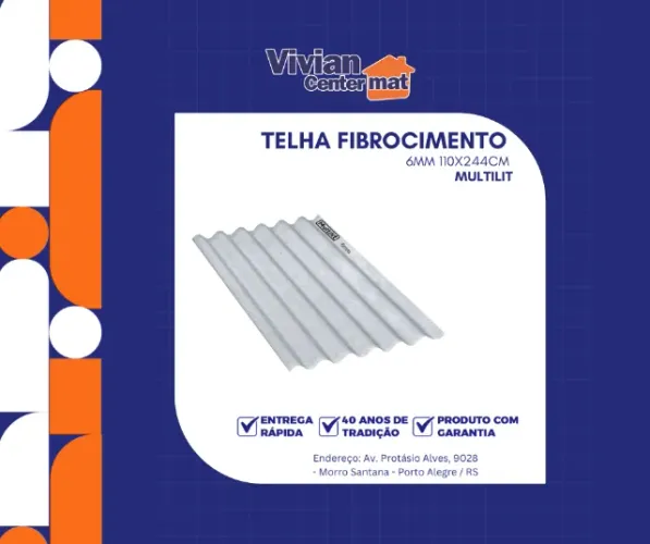 Telha Fibrocimento 6mm 110x244cm Multilit