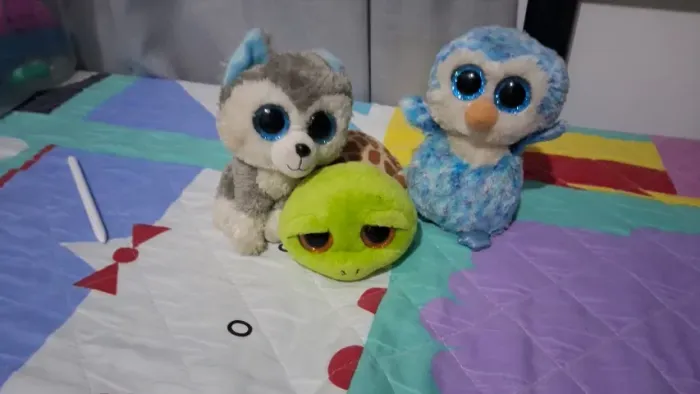 Lote 3 Pelúcias Ty Beanie Boos (Tartaruga, Husky e Pinguim)