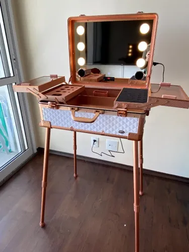 MALETA CAMARIM PROFISSIONAL COMPLETA - ESPELHO LED + BANDEJAS + PÉS