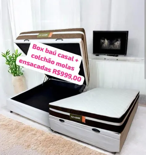 PROMOÇÃO BOX BAÚ CASAL+ COLCHÃO CASAL ESPUMA D28 MOLAS ENSACADA 