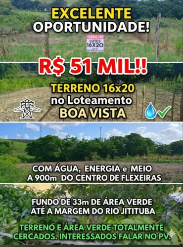 Excelente oportunidade em loteamento próximo ao centro de Flexeiras! 