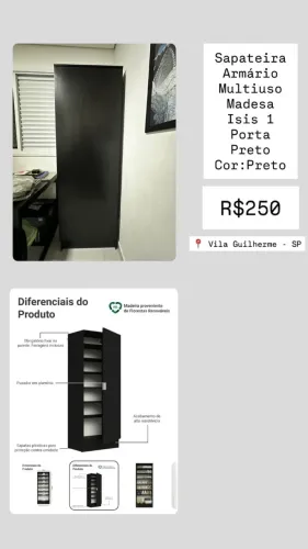 Sapateira Armário Multiuso Madesa Isis 1 Porta Preto