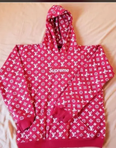 cblusa moletom vermelho monograma lv louis vuitton usada x supreme bordada quentinha