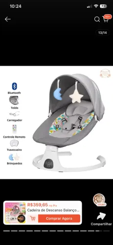 ?Cadeira de Descanso Balanço para Bebê com Música Mosquiteiro Controle Remoto Premium