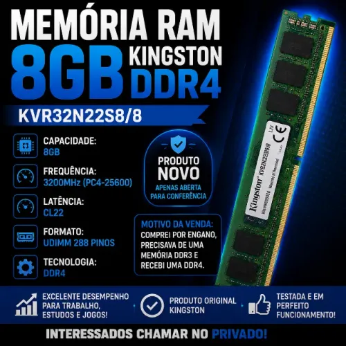 MEMÓRIA RAM KINGSTON 8GB DDR4 3200MHz