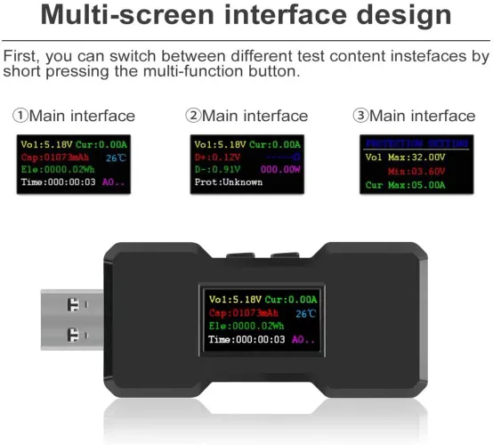 Testador USB Digital 8 EM 1 Medidor de voltagem corrente amperagem 
