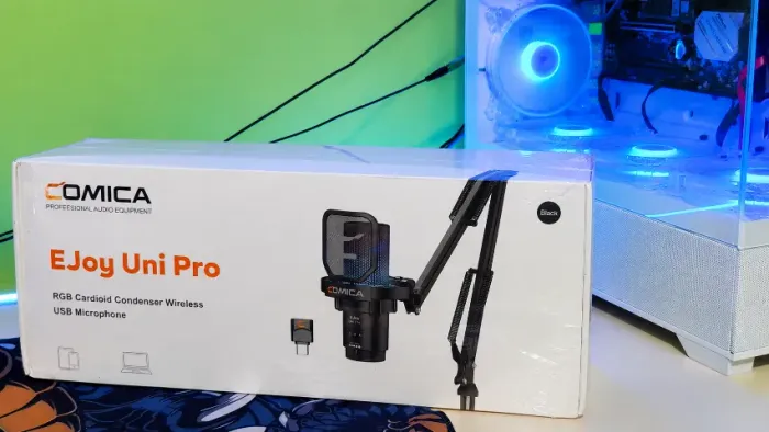 Microfone Sem Fio Wireless COMICA Uni Pro A RGB com braço articulado
