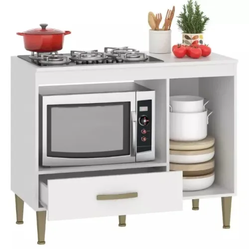 Balcão Cozinha para Cooktop e Forno Branco 105cm