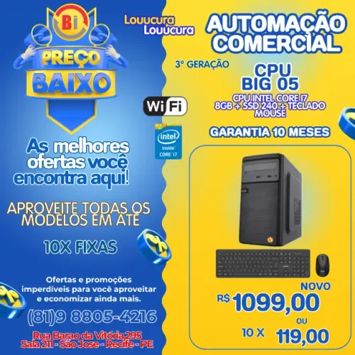 Computador Intel Core i7 8GB ssd 240GB Teclado Mouse Cpu Hdmi Desktop WIFI