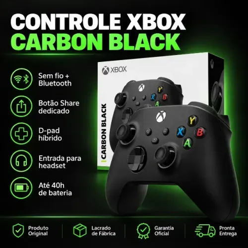 Controle Xbox Sem Fio Carbon Black Original com Bluetooth