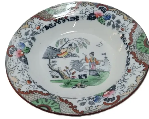 Prato decorativo de porcelana com marca SIAM SC. ITALIANA LAVENO, na base. Período geralme