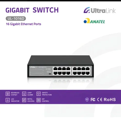 Switch 16p Gigabit 10/100/1000 não gerenciável 